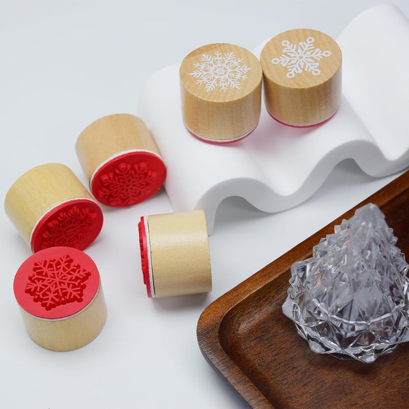 happylain 6 Pieces Snowflake Floral Wooden Rubber Stamps for Card Making Scrapbooking and Crafts - Image 3